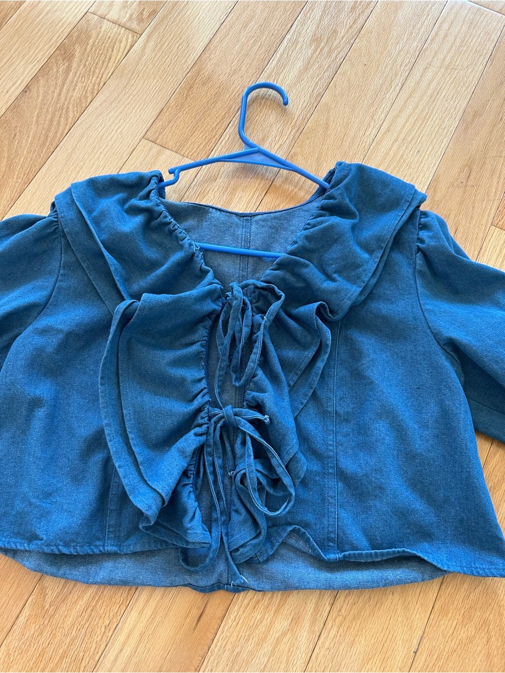 Girls' Ruffled Tie-Front Denim Top - Blue